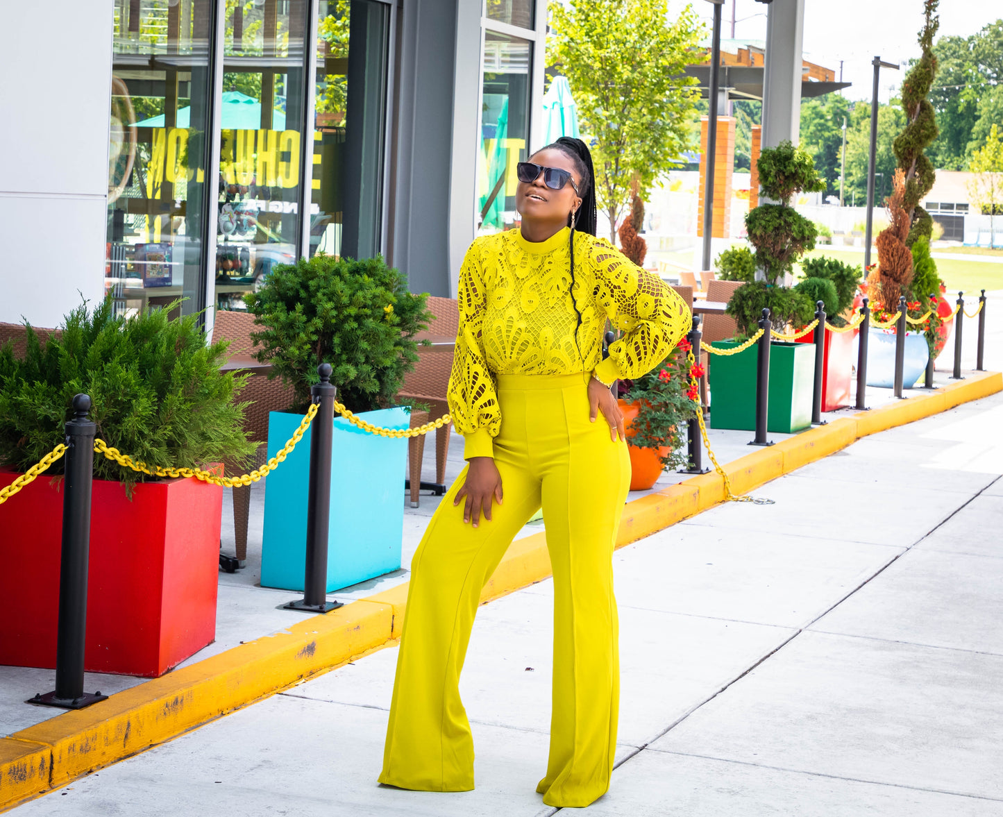 Lime Crochet Print Top Jumpsuit