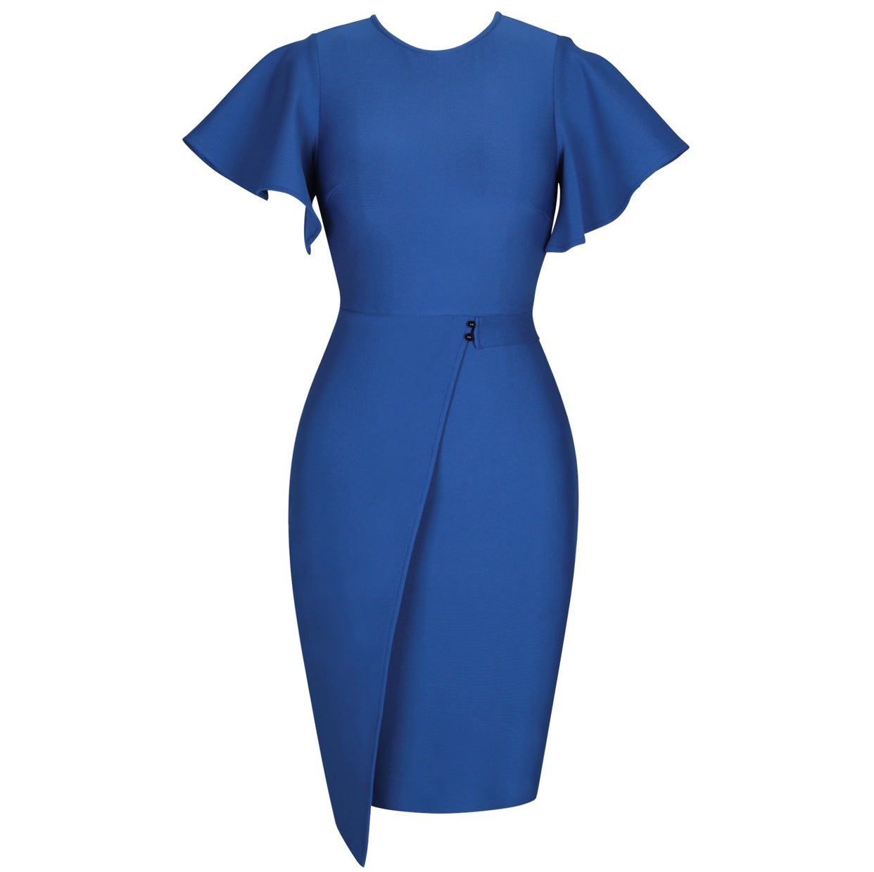 Blue Round Neck Short Sleeve Bandage Dress S Blue Round Neck Short Sleeve Bandage Dress S