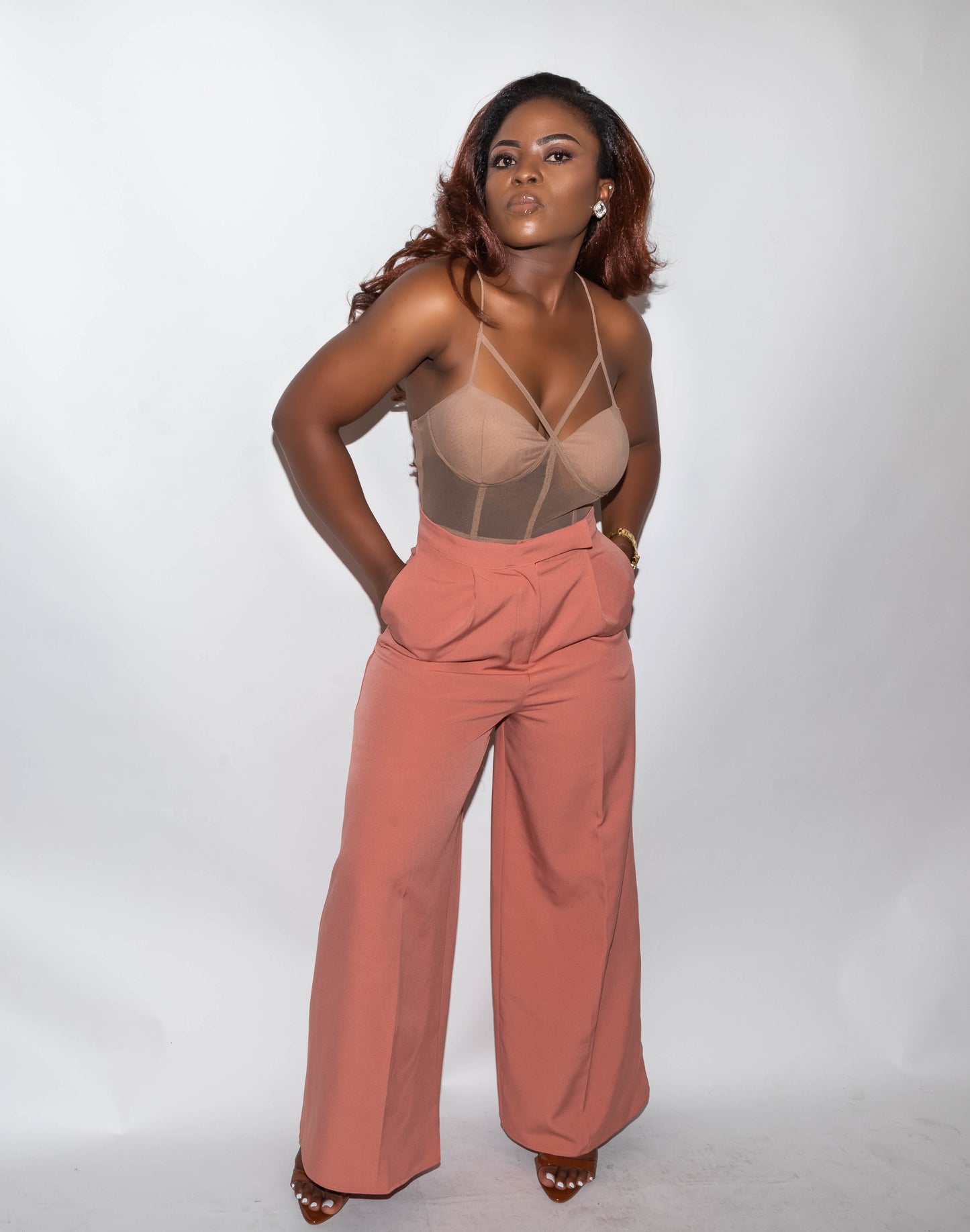 Taupe Mesh Cross Back Bodysuit