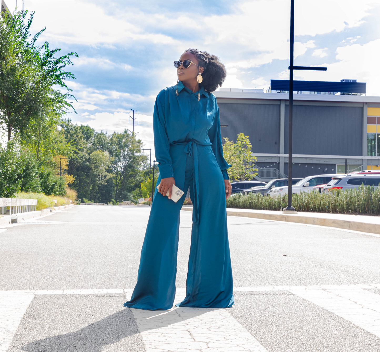 Teal Satin Shirt And Pant Set