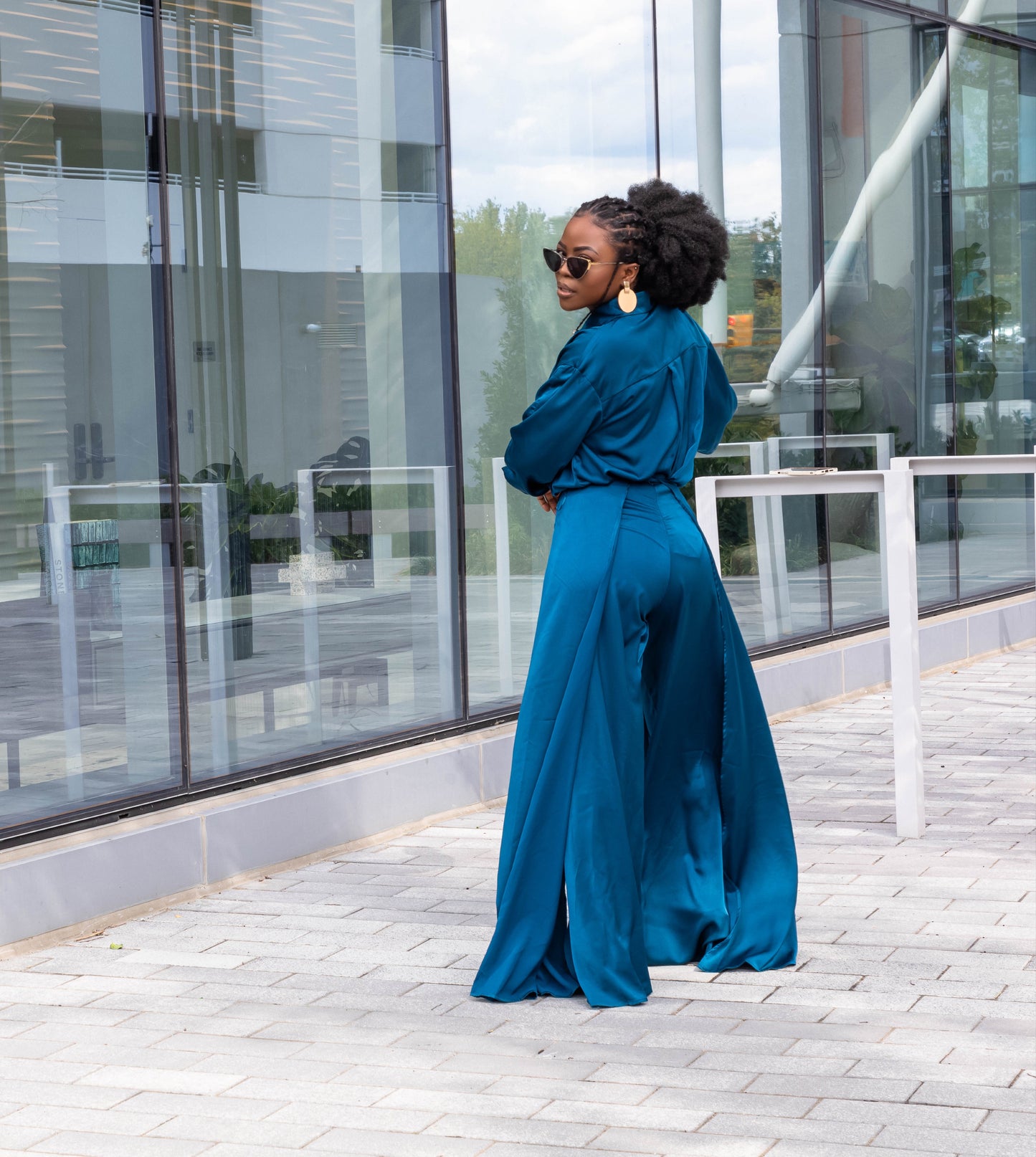 Teal Satin Shirt And Pant Set