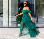 Hunter Green Tulle Layered Gown