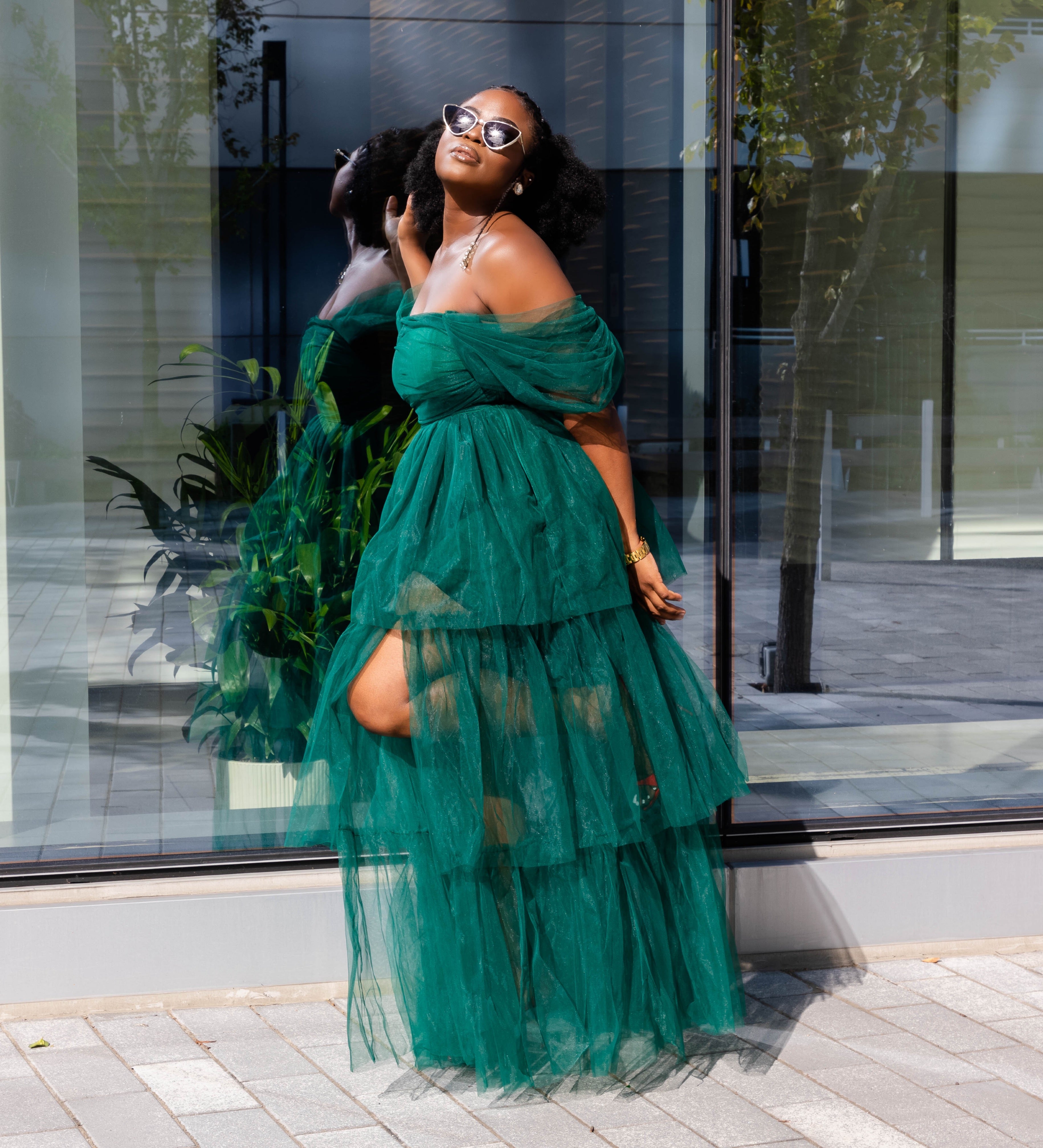 Hunter Green Tulle Layered Gown Marcy Boutique