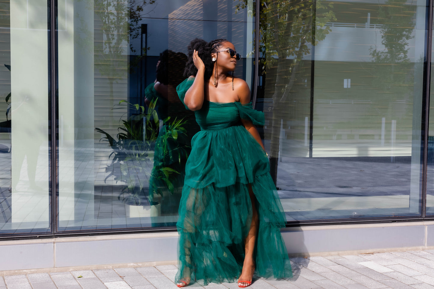 Hunter Green Tulle Layered Gown