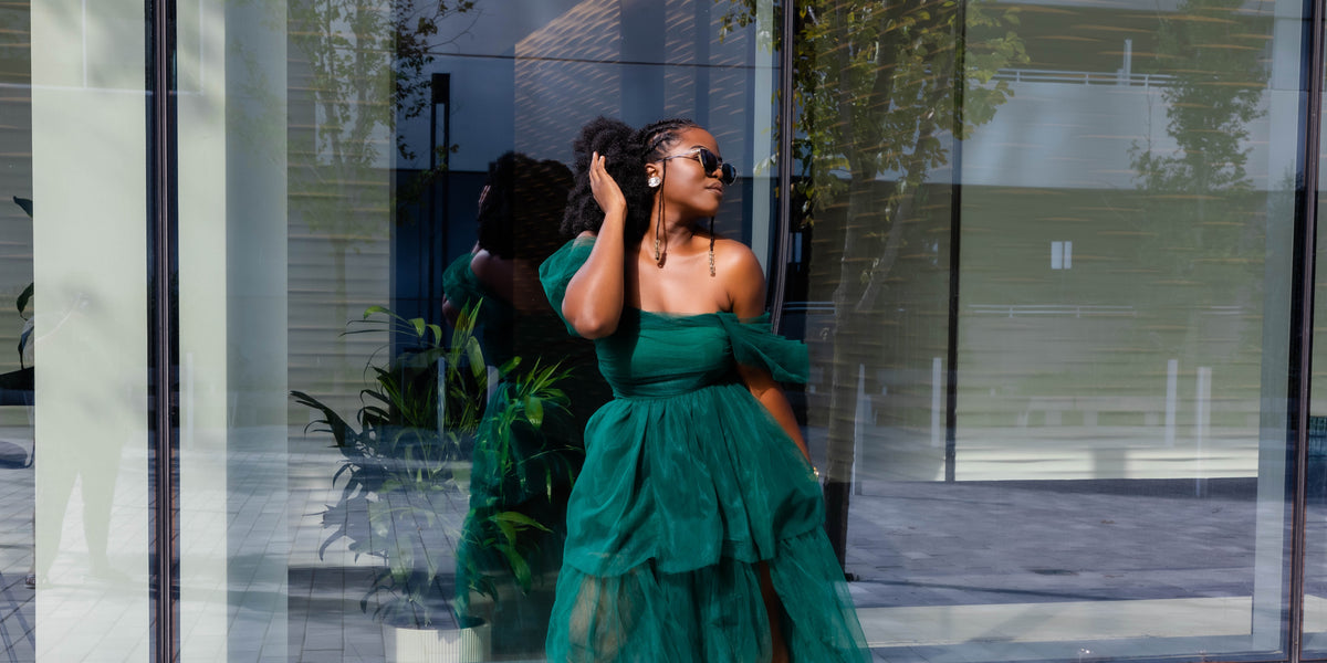 Hunter Green Tulle Layered Gown M / Hunter Green / 100% Polyester