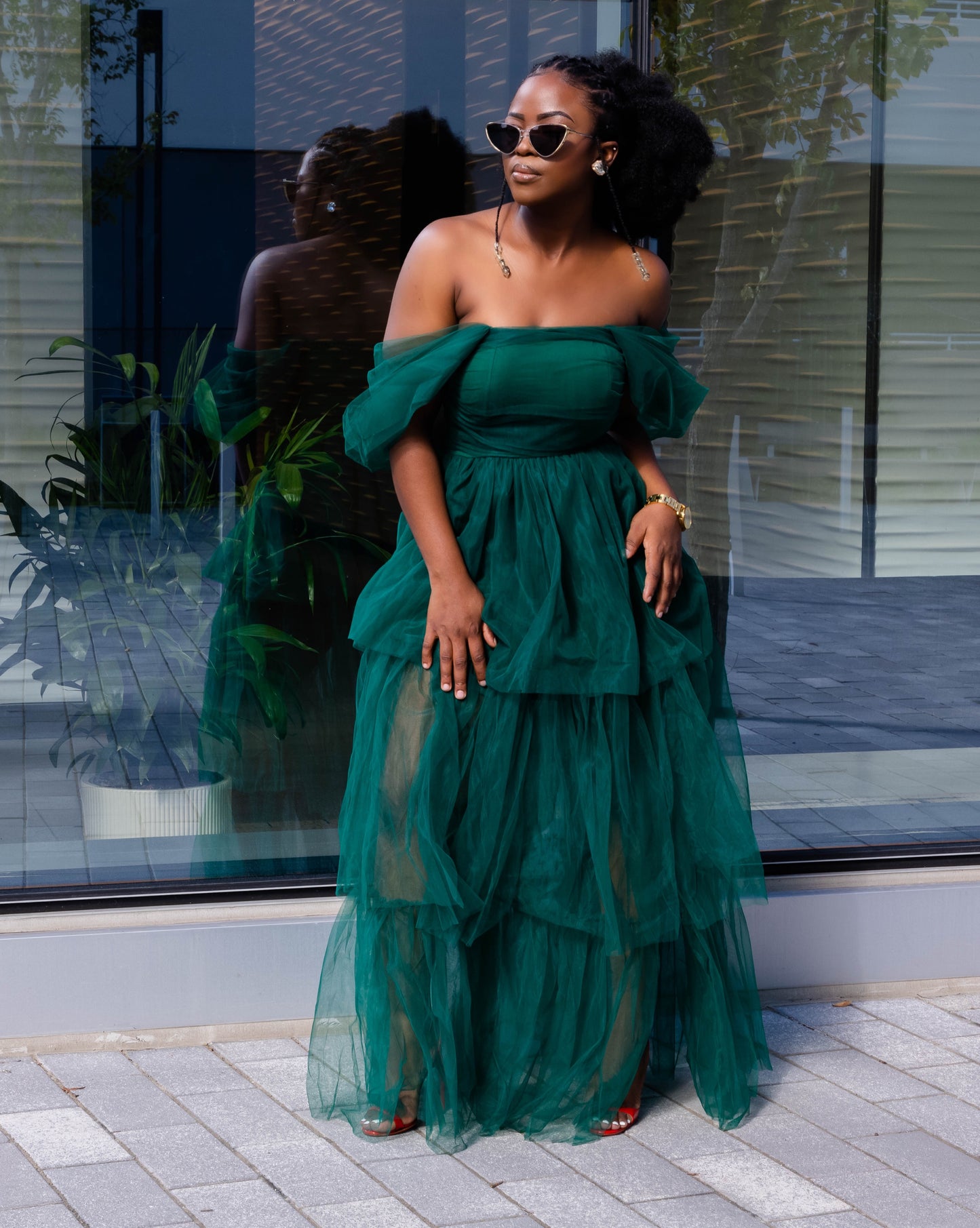 Hunter Green Tulle Layered Gown L / Hunter Green / 100% Polyester Hunter Green Tulle Layered Gown L / Hunter Green / 100% Polyester