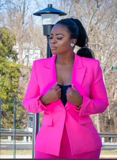 Pink Fitted Button blazer and High Wasted Wide Leg Pant Set