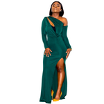 Green Shape asymmetric Sleeve Dress