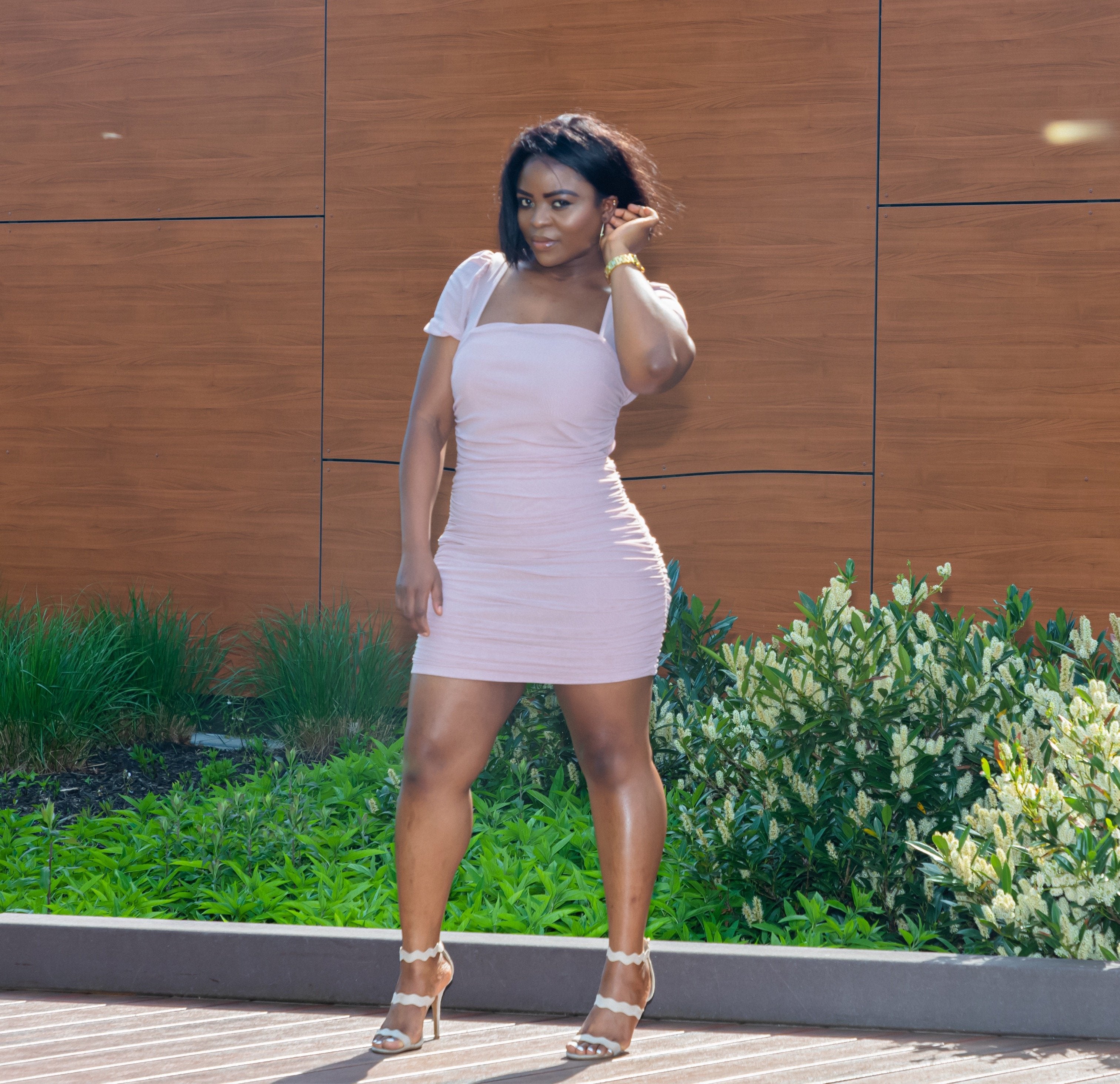 mesh ruched puff sleeve mini dress Caramel mesh ruched puff sleeve mini dress L