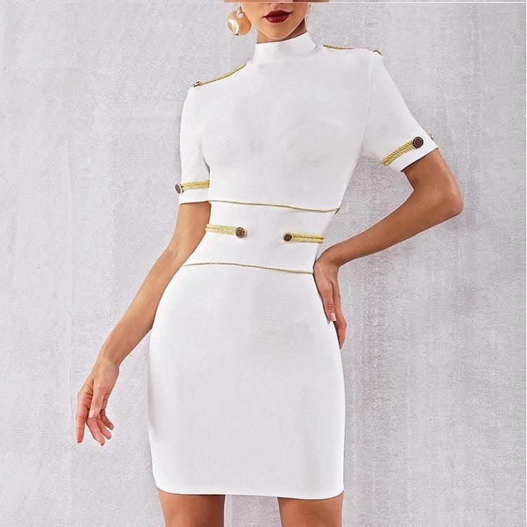 White round neck with gold embedded bandage dress L White round neck with gold embedded bandage dress L