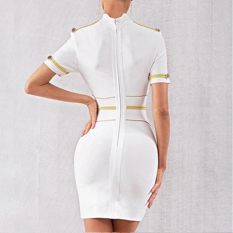 White round neck with gold embedded bandage dress L White round neck with gold embedded bandage dress L