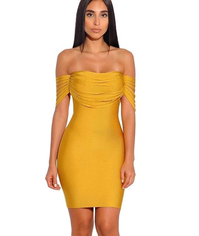 Yellow Fringe Strapless Bandage Dress XS Yellow Fringe Strapless Bandage Dress XS