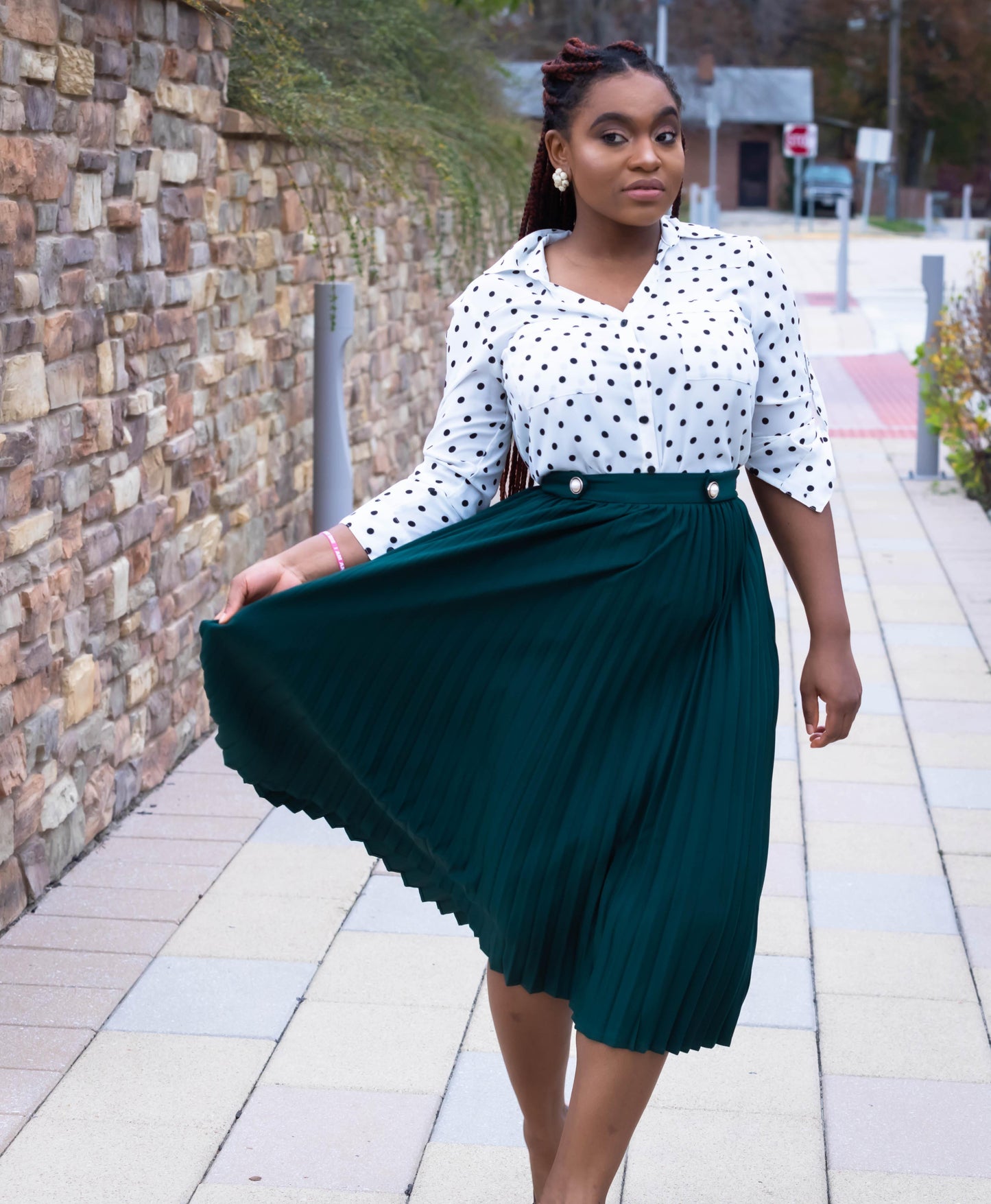 Green Pleated Midi Skirt - Marcy Boutique