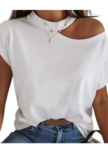 White off shoulder short sleeve t shirt - Marcy Boutique